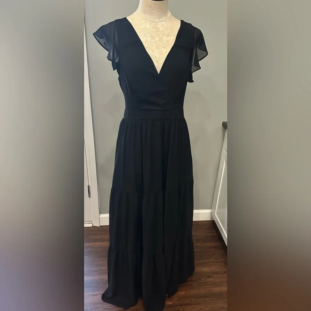 Lulus Charming Success Black Tiered Lace-Up Backless Maxi Dress Size L - Picture 6 of 11